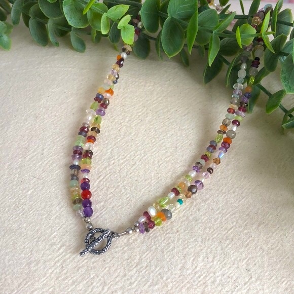 Two-Strand Gemstone and Seed Pearl Necklace - Picture 3 of 6